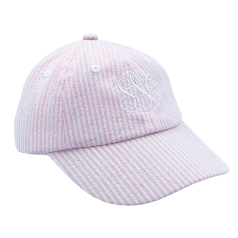 Bits & Bows Customizable Baseball Hat in Seersucker Pink (Baby)