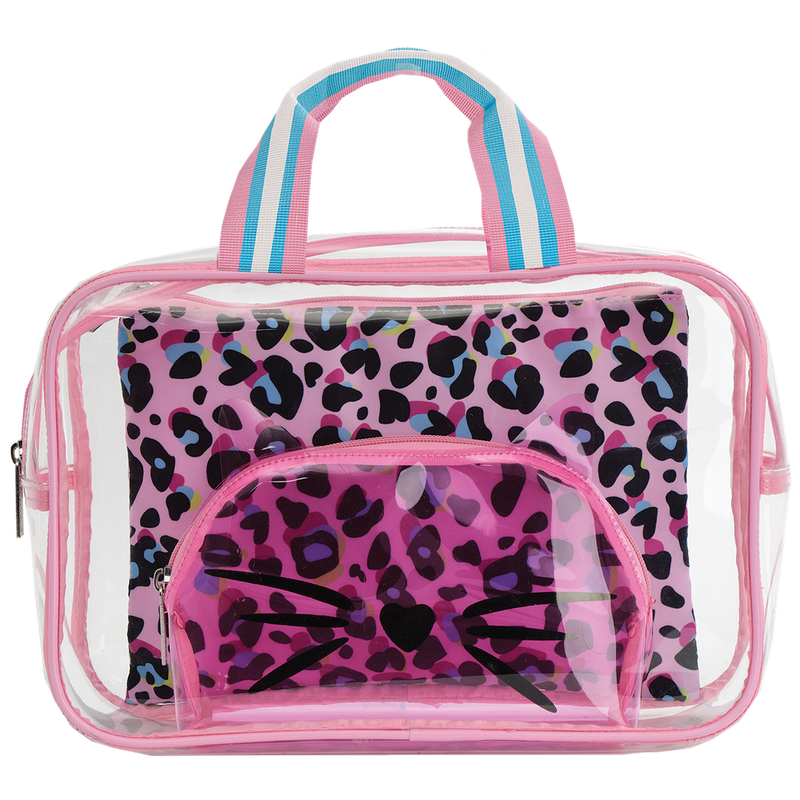Iscream Pink Leopard Cosmetic Bag Trio