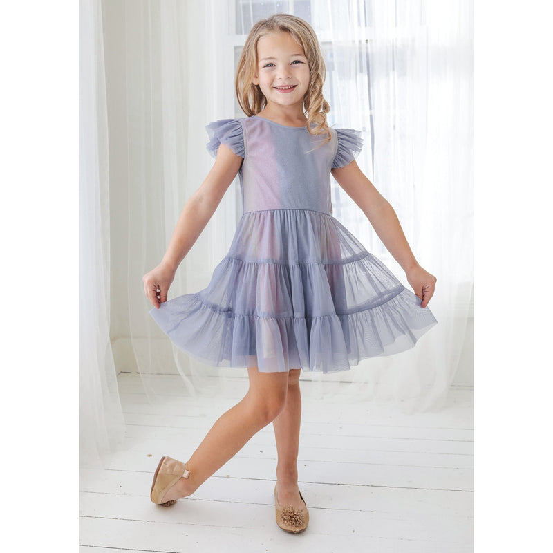 Mabel + Honey Phoenix Tiered Soft Tulle & Sparkling LS Knit Dress