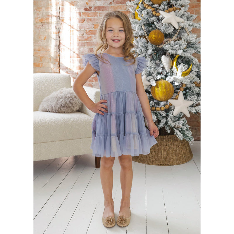 Mabel + Honey Phoenix Tiered Soft Tulle & Sparkling LS Knit Dress