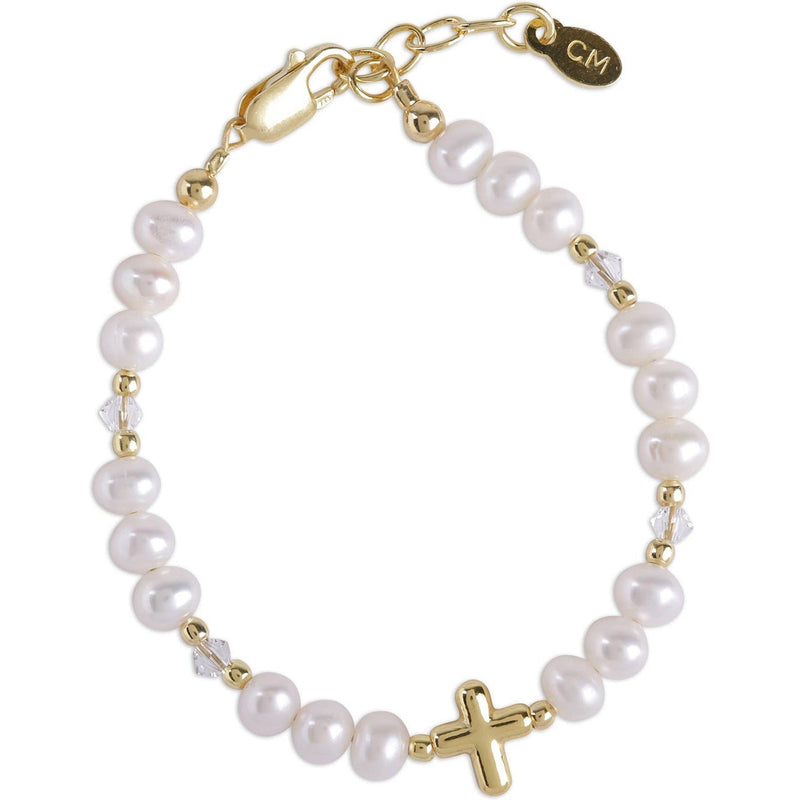 Cherished Moments 14K Gold-Plated Cross Baby Bracelet & Girls Baptism Gift