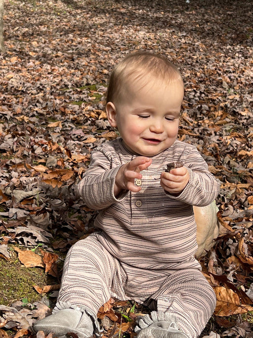 Me & Henry Mason Rib Romper | Brown/Cream Stripe