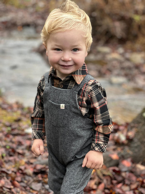 Me & Henry Jasper Woven Onesie | Brown Plaid