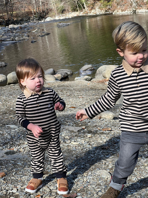 Me & Henry Waverly Polo | Black/Beige Stripe