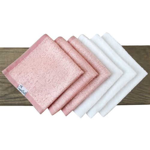 6 Bamboo Wash Cloths - Pink/White - Copper Pearl - 1