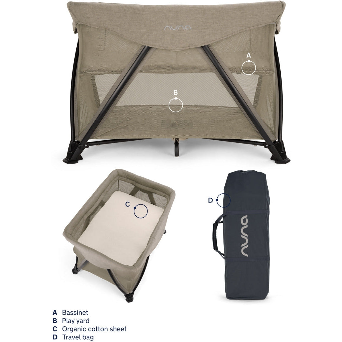 Nuna SENA Aire Playard with Zip-Off Bassinet – Storkland Kids Too!