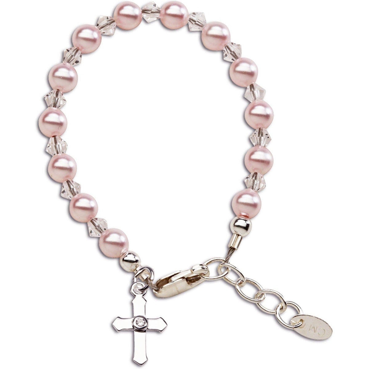 Cherished Moments Bella Sterling Silver Pearl Cross Baby or Child's Bracelet