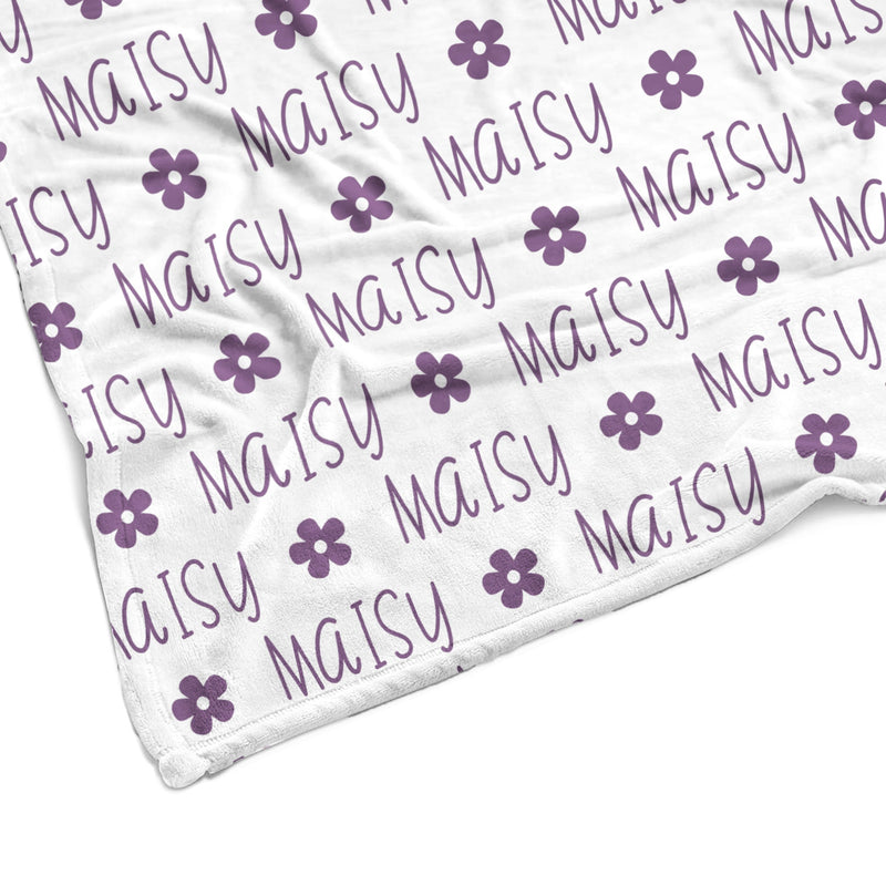 Sugar + Maple Plush Minky Fleece Personalized Blanket | Flower Icon Repeating Name