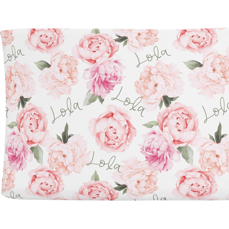 Sugar + Maple Personalized Changing Pad Cover | Peonies