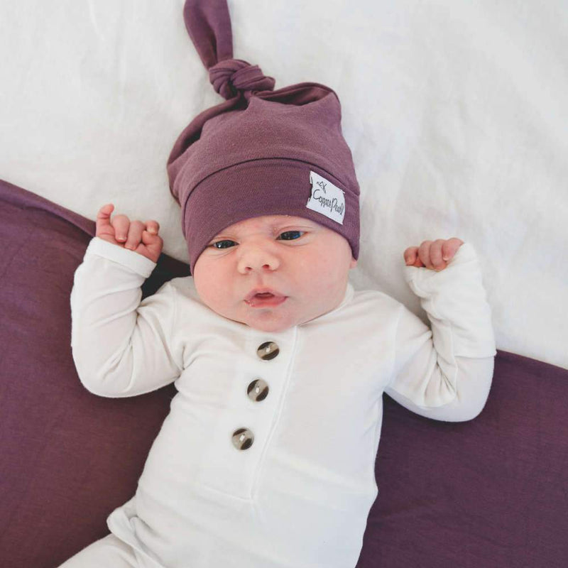 Copper Pearl Top Knot Hat | Plum