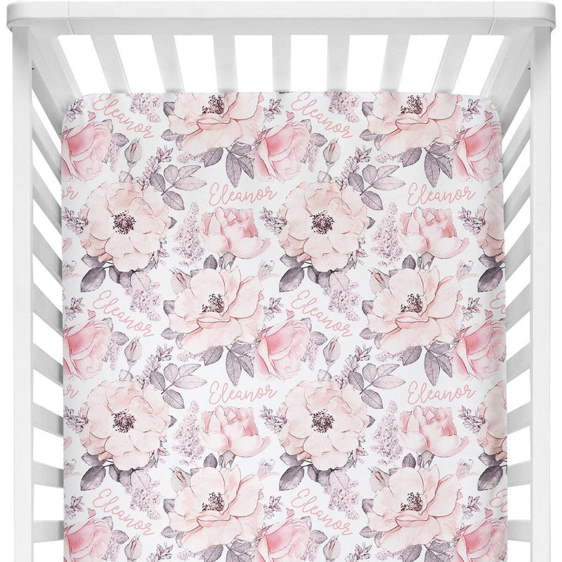 Sugar + Maple Personalized Crib Sheet | Wallpaper Floral